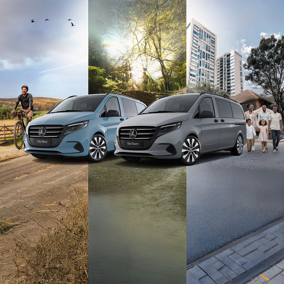 Have a safe journey with the Mercedes-Benz warranty for new vehicles. | Mercedes-Benz A relaxed man is sitting in front of his Mercedes with his tablet.