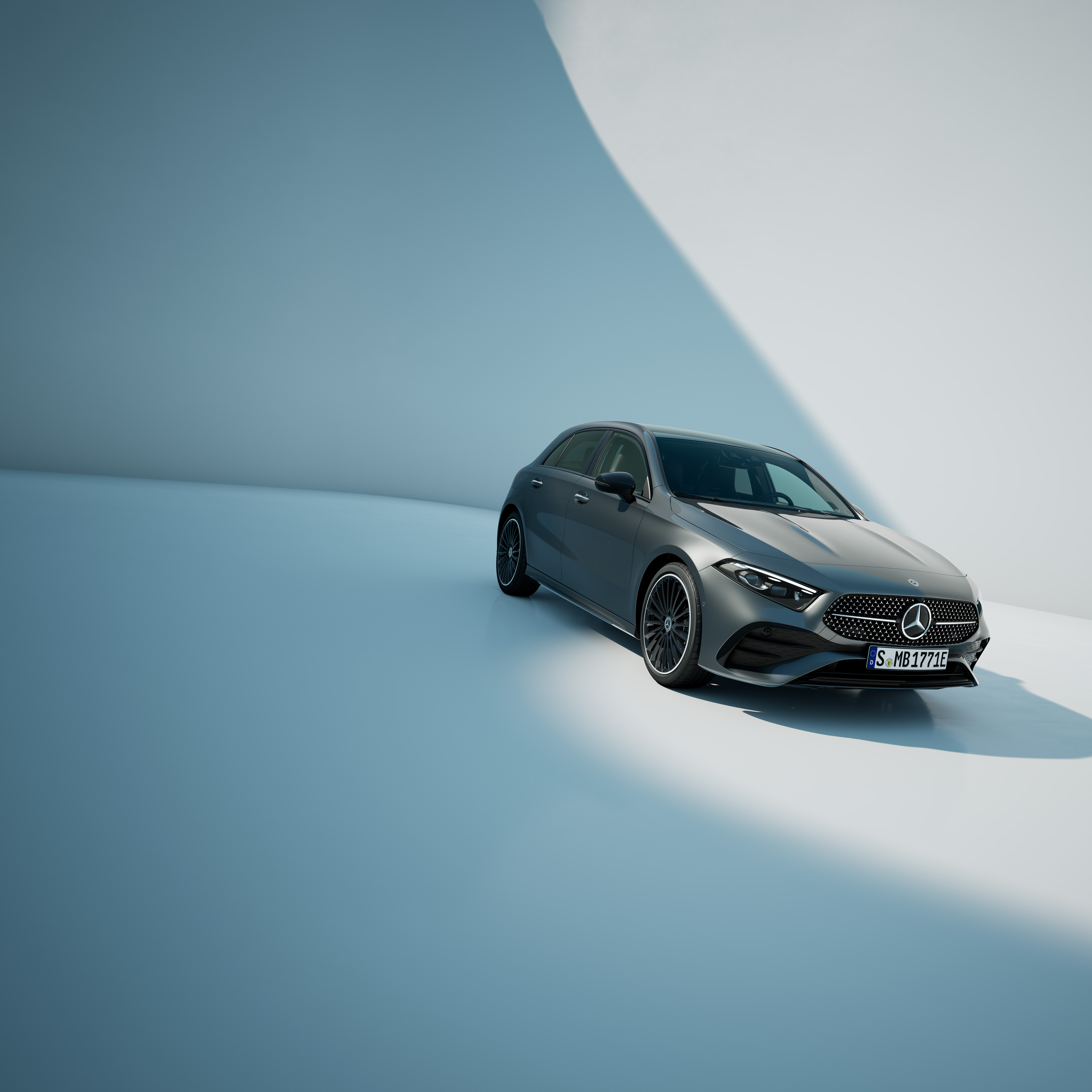 Leasing & Financing | A-Class Hatchback | Mercedes-Benz Front side view of the A-Class Hatchback from Mercedes-Benz.