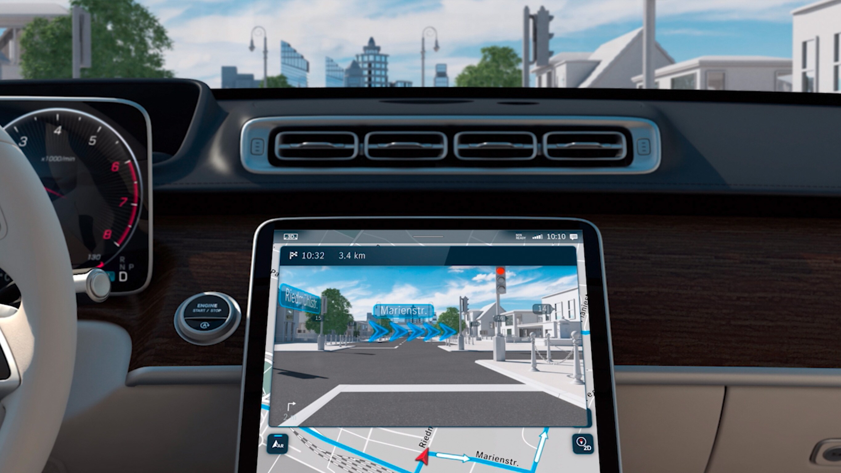 The video shows the functions of the MBUX Augmented Reality Navigation.