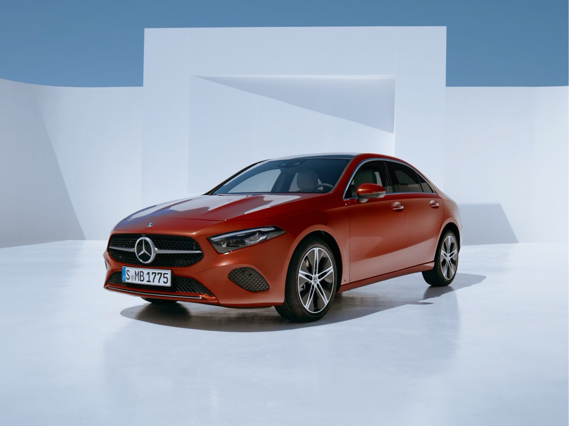 Elevated side view of the Mercedes-Benz A-Class Sedan.