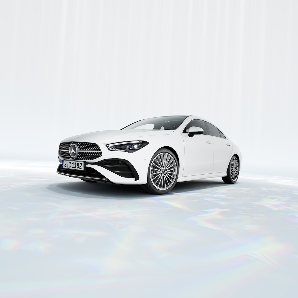 Frontal side view of a Mercedes-Benz CLA Coupé.
