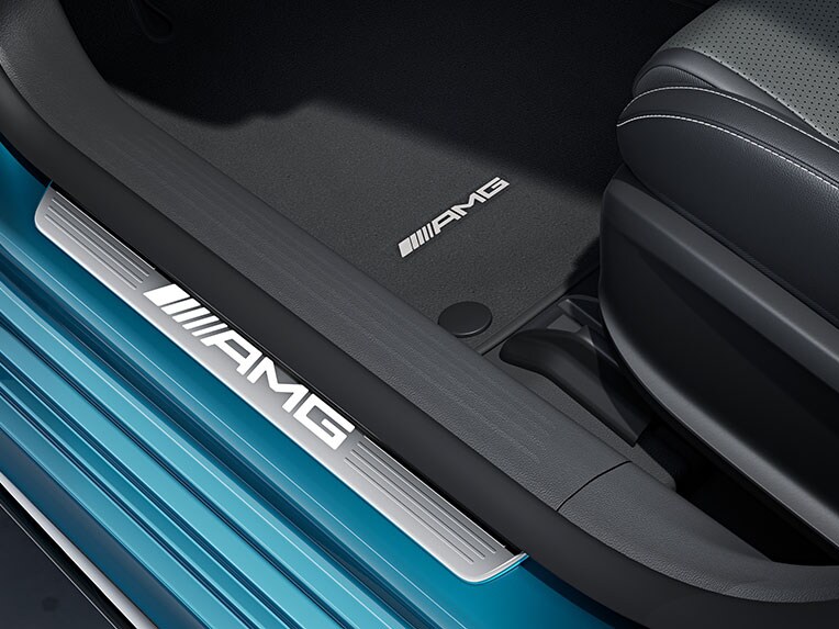 The illuminated door sill panels in the CLA Coupé from Mercedes-AMG.