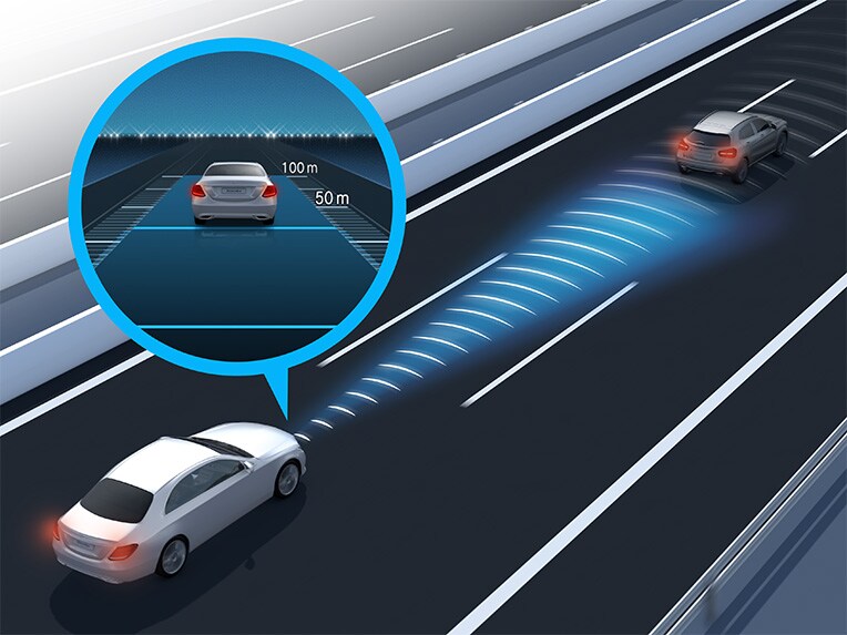 Active Distance Assist DISTRONIC in the Mercedes-Benz E-Class Cabriolet.