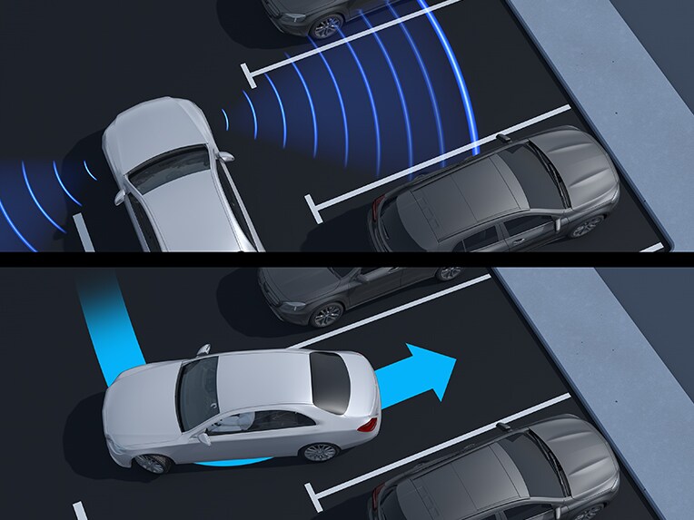 Illustration showing Active Parking Assist with PARKTRONIC.