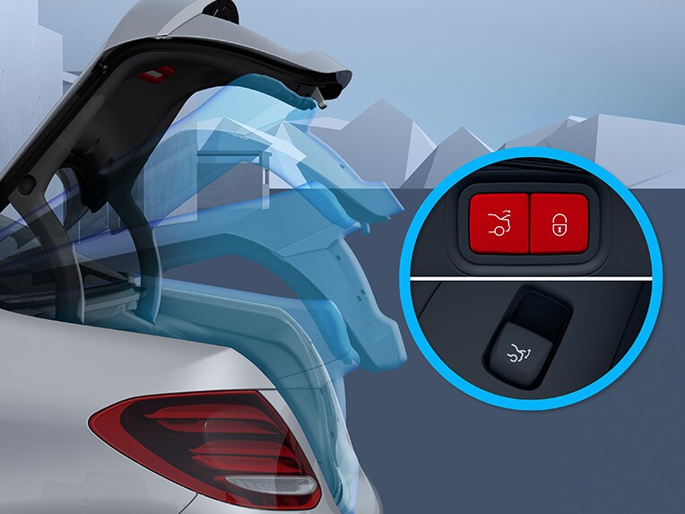 Illustration showing the EASY-PACK tailgate of the EQS by Mercedes-EQ.
