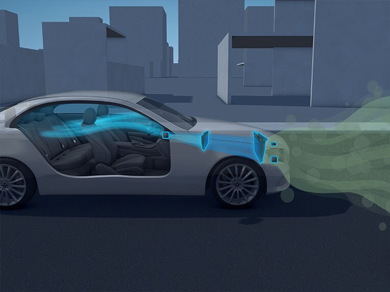 Illustration showing the function of ENERGIZING AIR CONTROL Plus in the EQS by Mercedes-EQ.