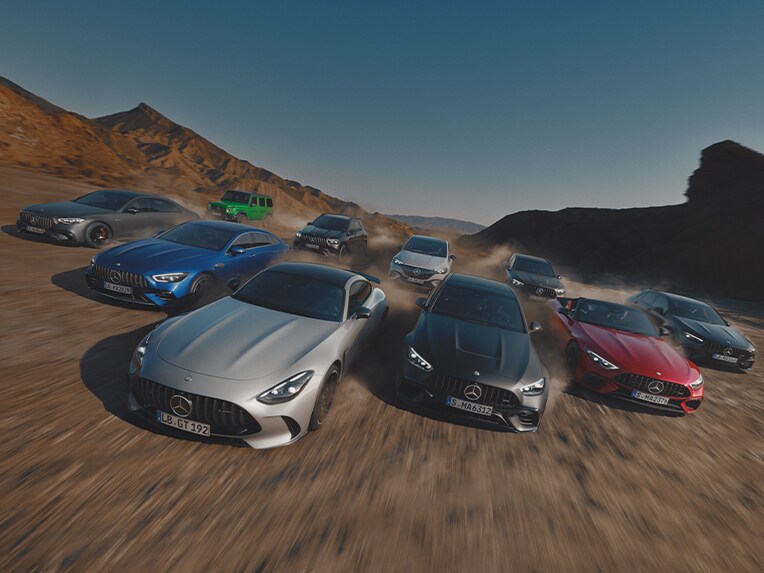 Group photo of Mercedes-AMG models.