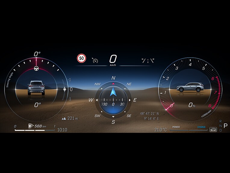 A graphic representation of the off-road cockpit in the new GLC SUV from Mercedes-Benz.