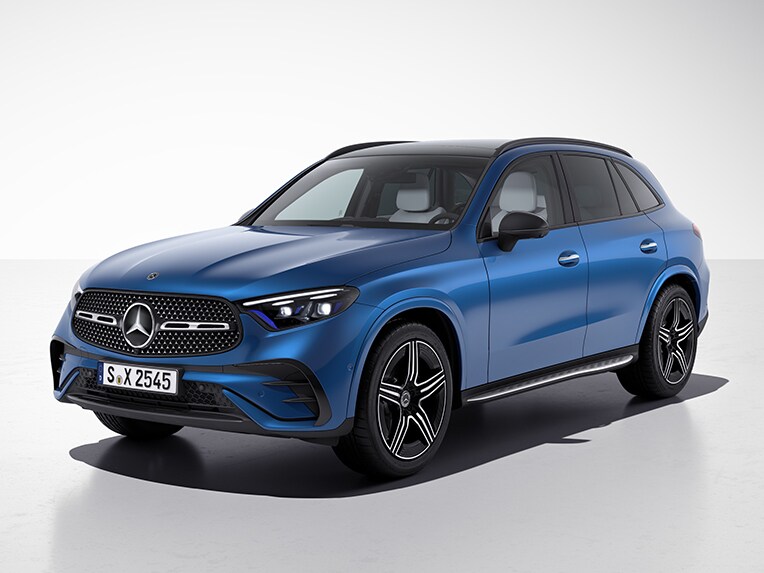 Angled front view of the new GLC SUV from Mercedes-Benz with the AMG Line.