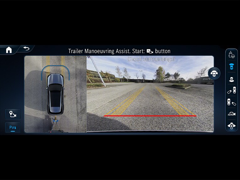 An illustration of Trailer Manoeuvring Assist in the Mercedes-Benz GLE.