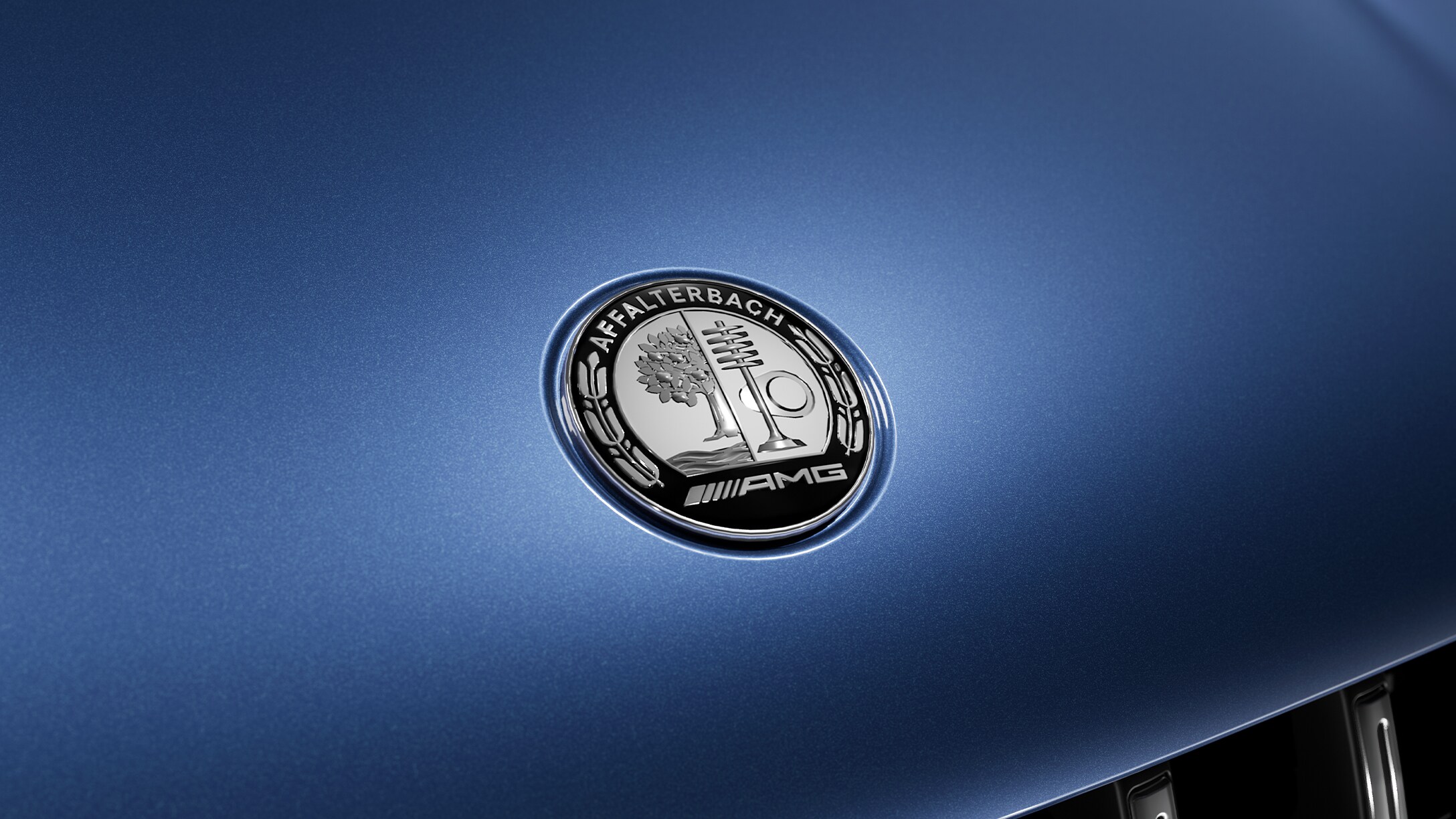 The iconic AMG crest of Mercedes-AMG.