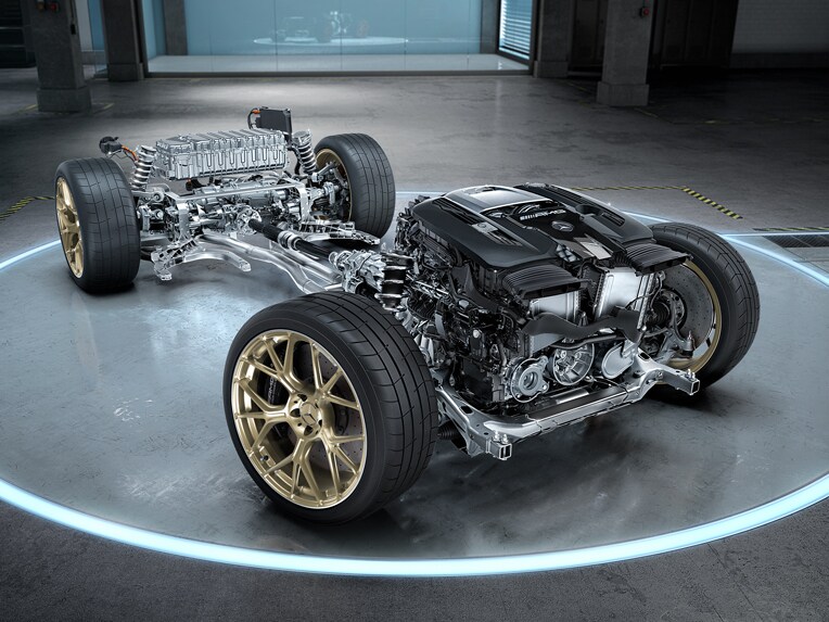 The illustration of Mercedes-AMG drive system.