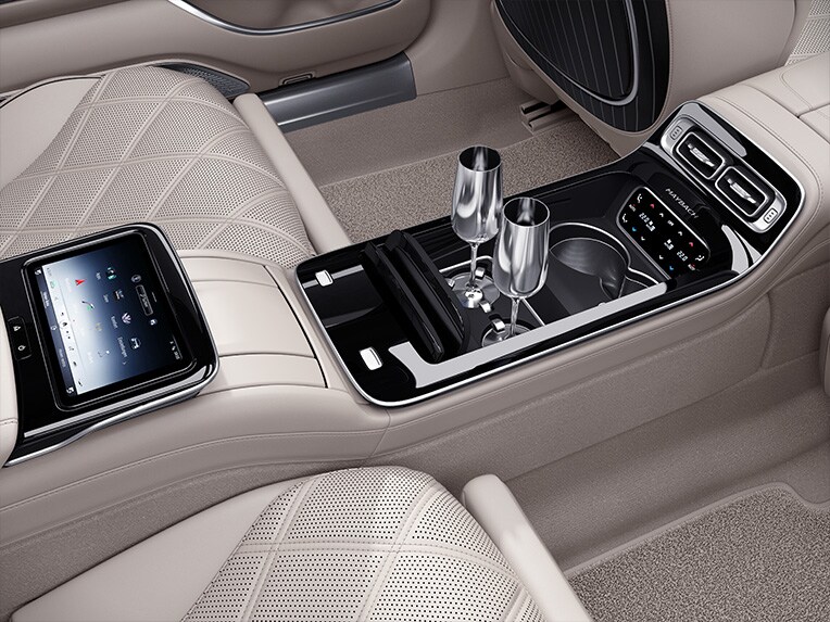 The Mercedes Maybach S-Class silver champagne goblets.