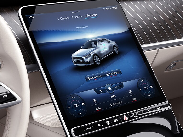 The AIR-BALANCE package on the OLED central display in the Mercedes-Benz S-Class Sedan.