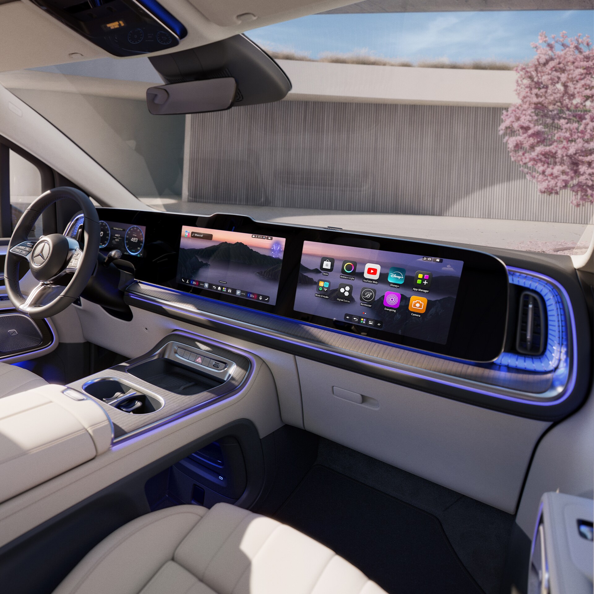 The stylish, furniture-inspired cockpit with three displays.