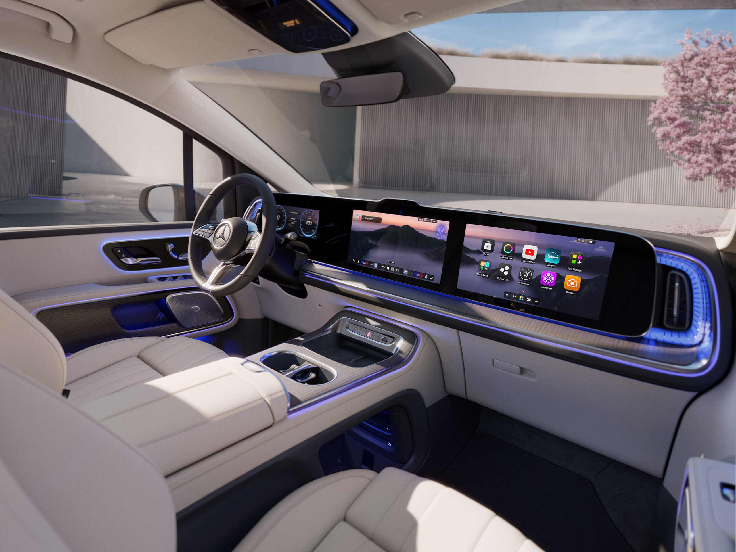 Cockpit| VLE | Mercedes-Benz The stylish, furniture-inspired cockpit with three displays.