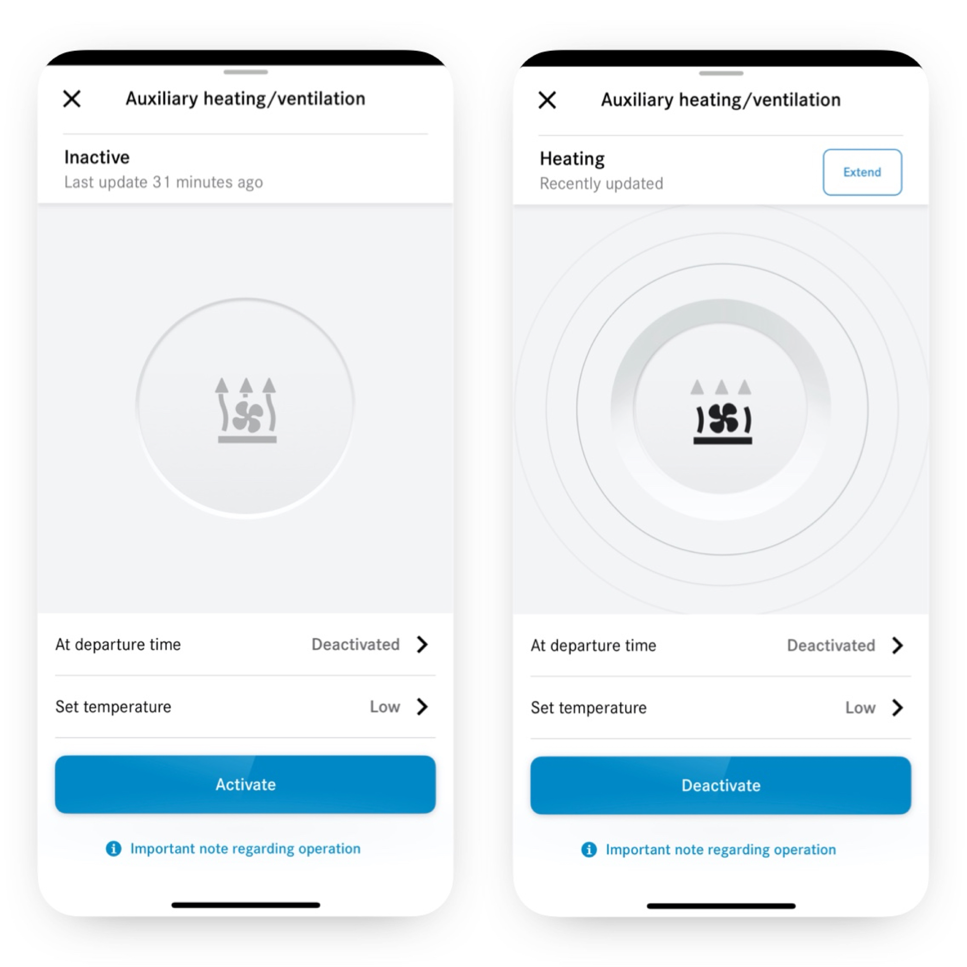 The climate control system is set using the Programming of Auxiliary Heating/Ventilation Digital Extra on a smartphone. The climate control system is set using the Programming of Auxiliary Heating/Ventilation Digital Extra on a smartphone.