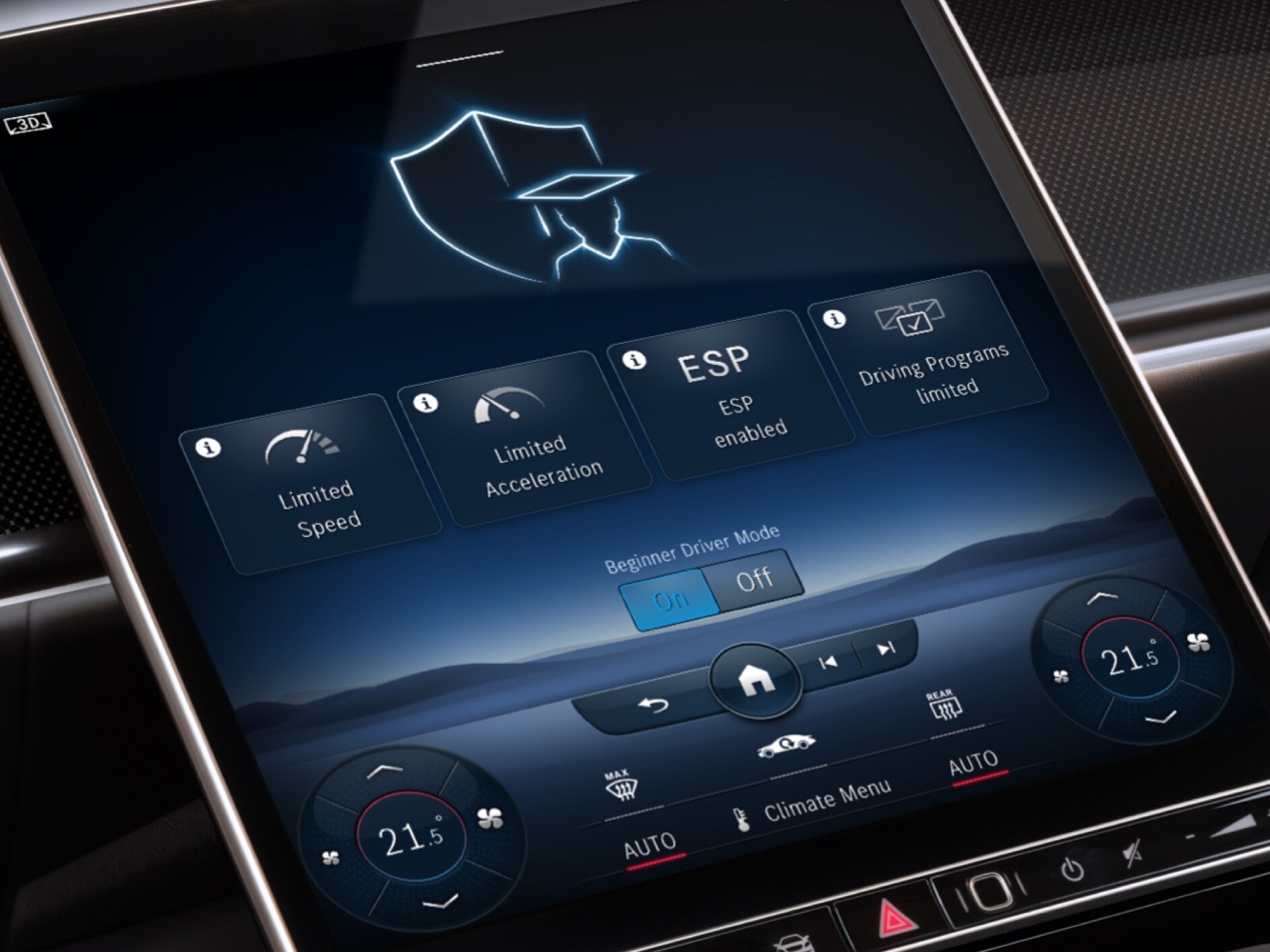 The menu of the Speedfencing Digital Extra is displayed on the screen of the MBUX multimedia system when the driving speed is exceeded.