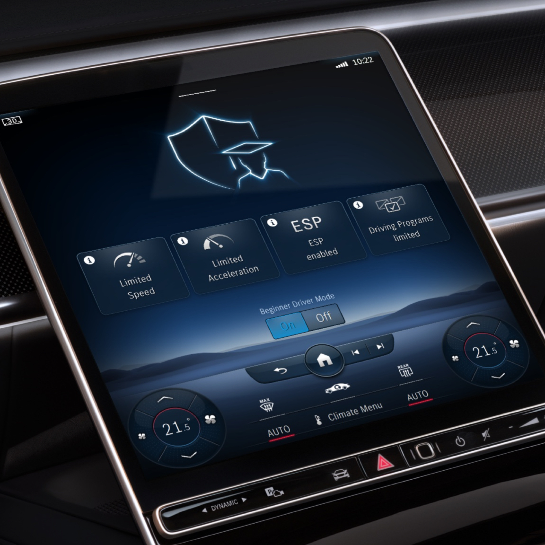 The menu of the Speedfencing Digital Extra is displayed on the screen of the MBUX multimedia system when the driving speed is exceeded. The menu of the Speedfencing Digital Extra is displayed on the screen of the MBUX multimedia system when the driving speed is exceeded.