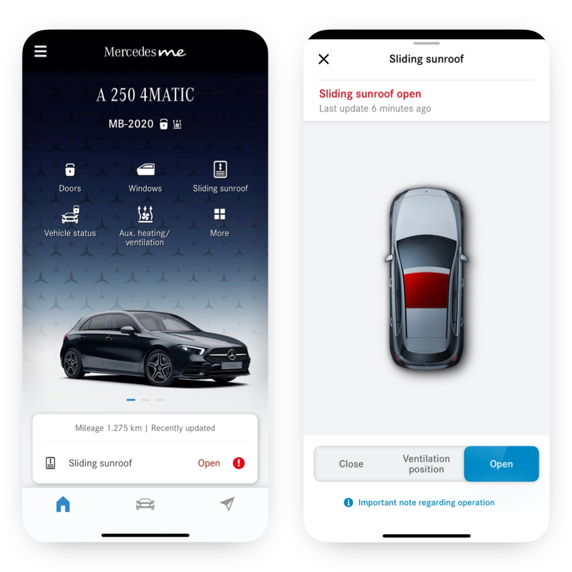 A smartphone shows the various screens that are displayed when the Remote Window and Sunroof Control Digital Extra determines that the sunroof is not closed. A smartphone shows the various screens that are displayed when the Remote Window and Sunroof Control Digital Extra determines that the sunroof is not closed.