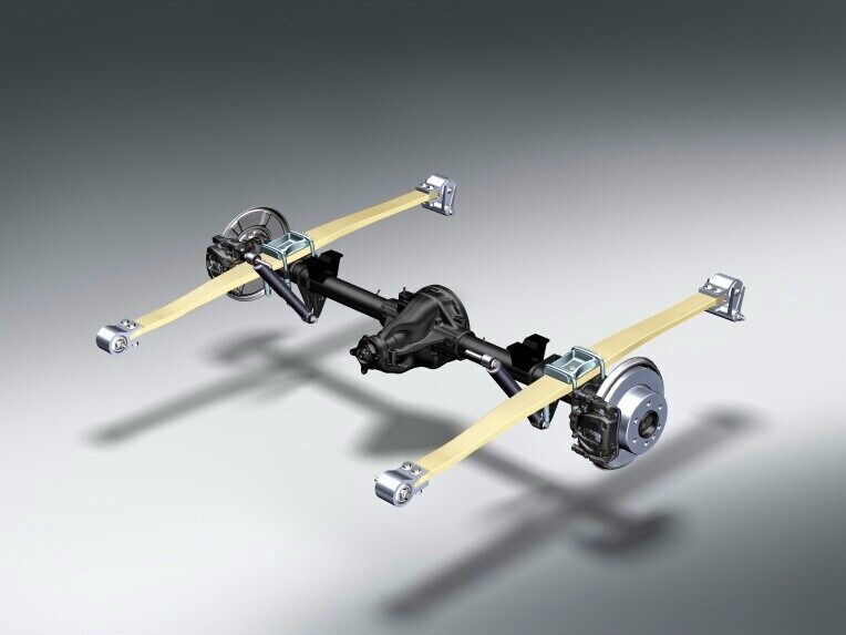 The suspension is equipped with a rear-axle suspension made of glass-fibre-reinforced plastic that is lighter than a steel suspension.