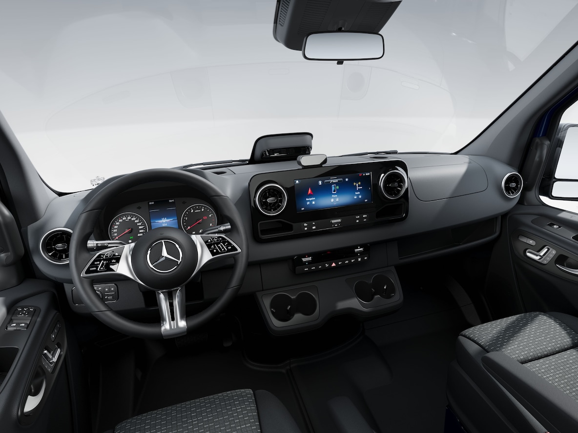 The driver compartment of the Mercedes-Benz Sprinter Panel Van.