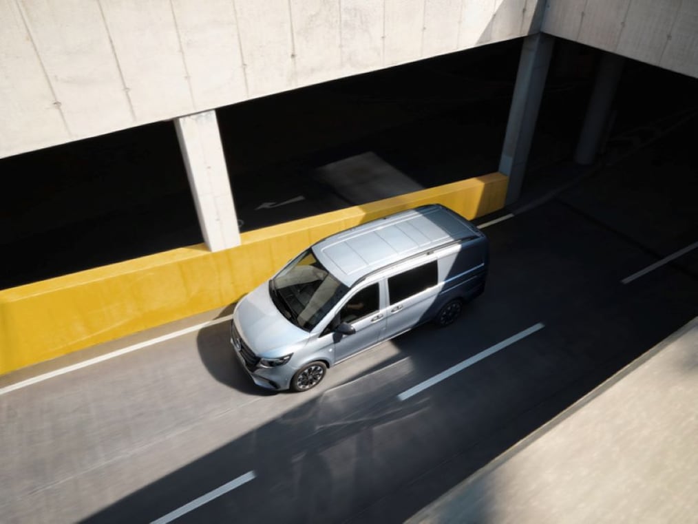 The Vito Mixto shown from above driving down a road.